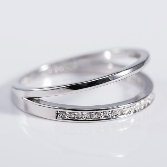 💍 Dainty Zircon Micro Pave Double Layer Silver Ring for Women, VIP120 - Picture 1 of 5